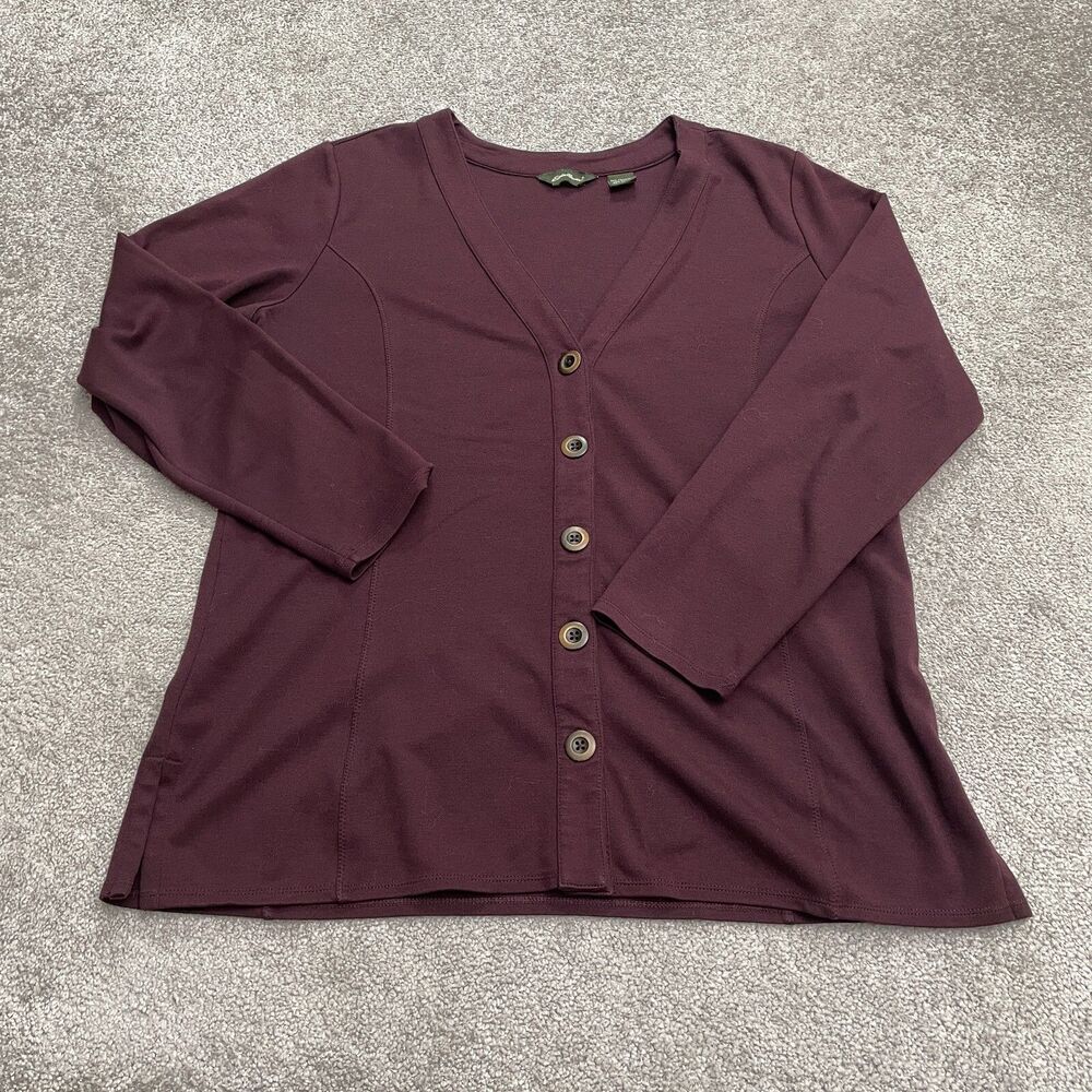 Eddie Bauer Cardigan Sweater Womens XL Dark Red Button Down Stretch Casual Work
